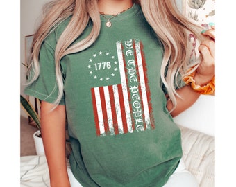 Komfortfärger, Vi folket-skjorta, patriotiska skjortor, vintage USA-flaggtröja, 1776-flaggtröja, 13-stjärnigtröja, 4 juli-skjorta, USA-skjorta
