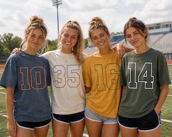 Comfort Colors Benutzerdefinierte Nummer T-Shirt, personalisiertes Sport T-Shirt