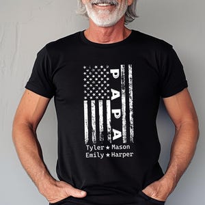 Comfort Colors, Custom Papa Flag Shirt, Personalized Papa Shirt with Kids Names, Father&#39;s Day Gift Papa, Father&#39;s Day Shirt, Grandpa Shirt