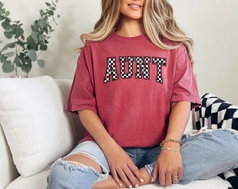 Karierte Tante T-Shirt, Komfortfarben, Retro Tante Geschenk