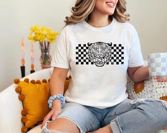 Comfort Colors, Tigers Shirt, Tiger Team Shirt, Tiger Mom Shirt, Go Tigers Shirt, Tiger Football Shirt, Checker Tiger Shirt, Go Tigers Shirt