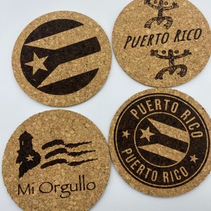 Puerto Rico Coasters I Wood Round Drink  | Home Bar | Brewery Gifts | Spanish and Latino Gift, Anniversary coasters I Cork coasters, P.R