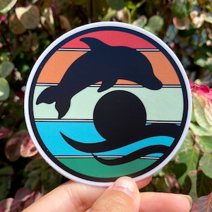 Tropical Sunset Dolphin Sticker - Autocollant de plage d’Hawaï - Autocollant mat résistant aux intempéries