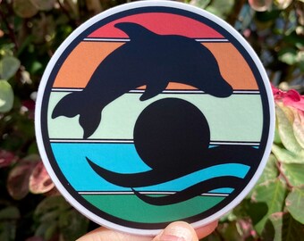 Tropical Dolphin Sunset Sticker – Hawai’i Beach, Weatherproof Matte