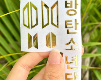 Texte coréen 방탄소년단 (Bangtan Sonyeondan) et ensemble de symboles - Décalcomanies en vinyle pour Lightstick