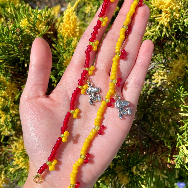 Hand-Beaded Snoopy Cherry Bracelet - Cute Jewelry - Aesthetic Jewelry - Cherry Bracelet