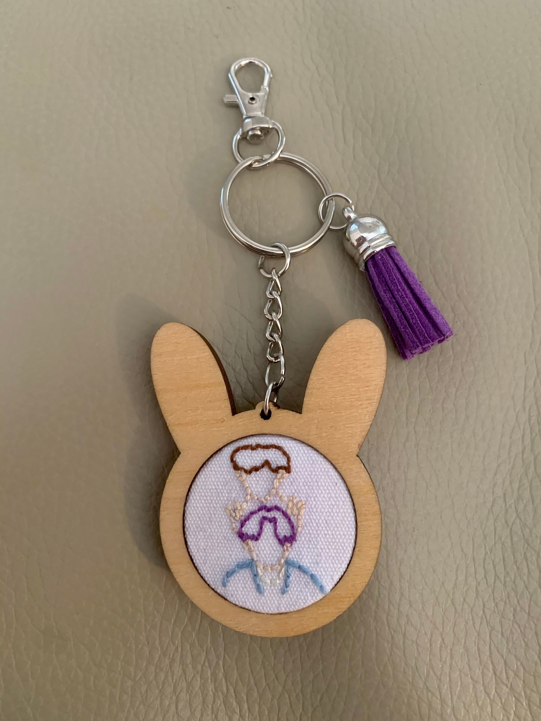 Mini hoop embroidery keychain double bunny  etsy