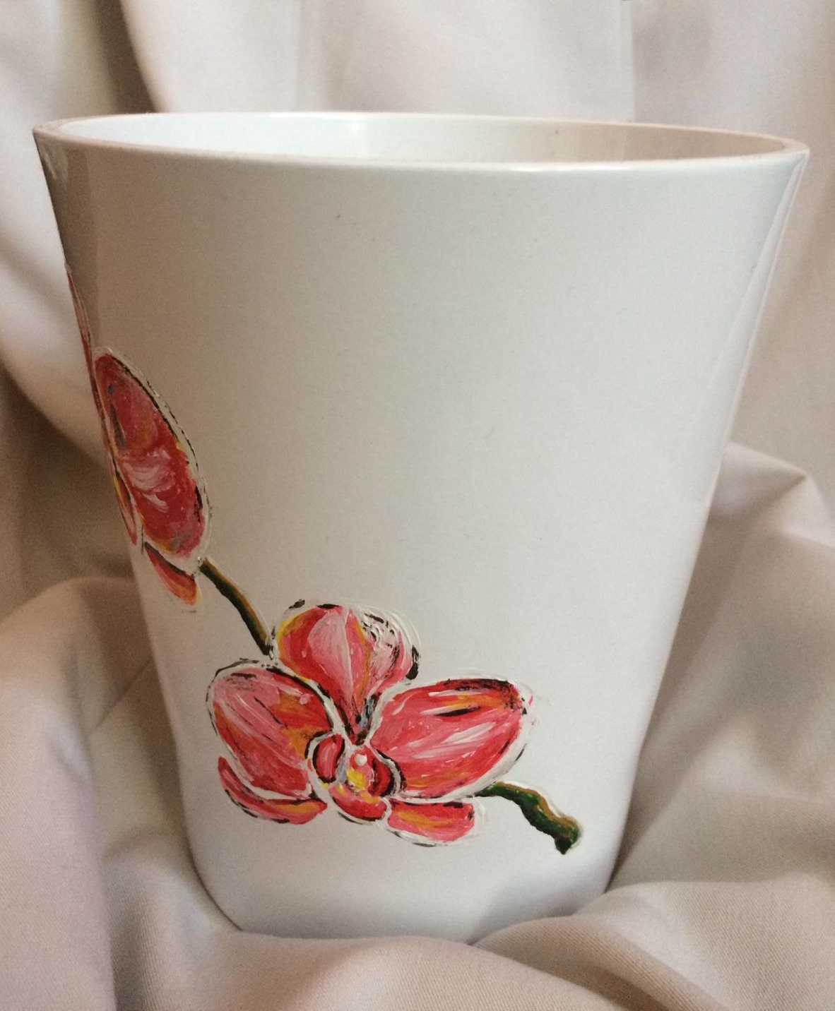 Handpainted Ceramic Pot Holder Pink Orchid Exotic Flowers Etsy