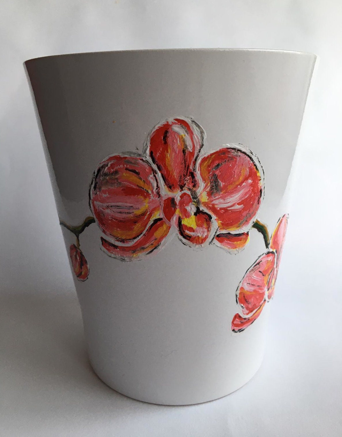 Handpainted Ceramic Pot Holder Pink Orchid Exotic Flowers Etsy