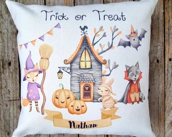 Coussin d’Halloween en lin pour enfants / bébé pour filles et garçons.  Décoration intérieure