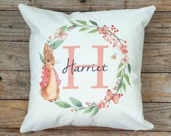 Personalised Peter Rabbit  Cushion.  Gift for Birthday,  Christening,   Home decor, Boy/girl