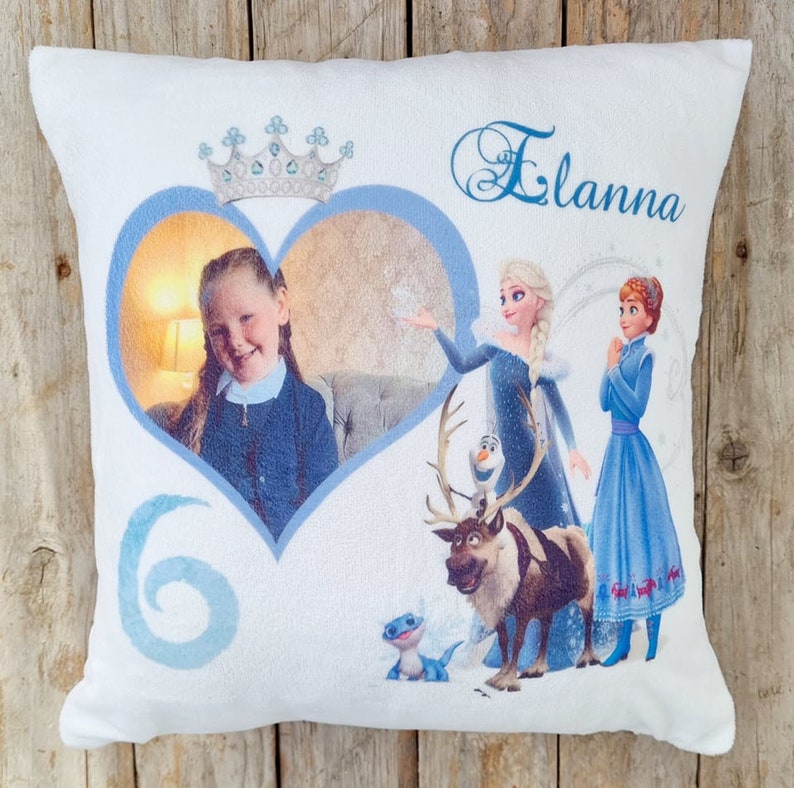 Frozen 2, Elsa & Anna personalised Cushion/pillow. Frozen gift/ birthday gift with picture, home, bedroom accessory. image 1