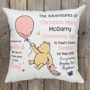 Winnie the Pooh personalised keepsake Christening, Baptism, Blessing Day keepsake, cushion, gift for Godchild,  Grandchild, Niece, Nephew.