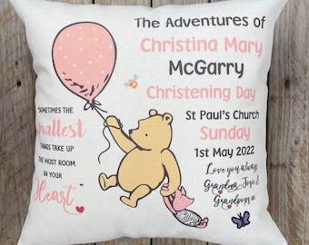 Winnie the Pooh personalised keepsake Christening, Baptism, Blessing Day keepsake, cushion, gift for Godchild,  Grandchild, Niece, Nephew.