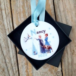 Frozen 2, Elsa & Anna personalised ceramic Christmas tree hanger.  Frozen gift,  Christmas tree ornament,  Christmas bauble.