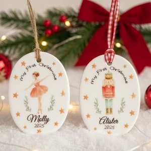Personalised Nutcracker/Ballerina theme Christmas tree ornament/bauble  Children's Merry Christmas & First Christmas keepsake.
