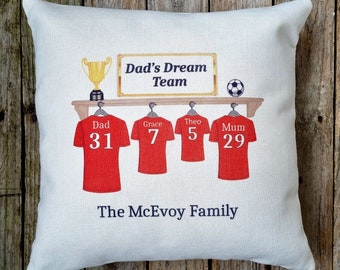 Coussin personnalisé pour l’équipe de football pour papa / Coussin familial personnalisé / Cadeau papa, cadeau pour lui, cadeau pour homme / Coussin personnalisé