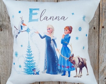 Frozen 2, Elsa & Anna personalised Cushion/pillow.  Frozen gift/ birthday gift with, home bedroom accessory.