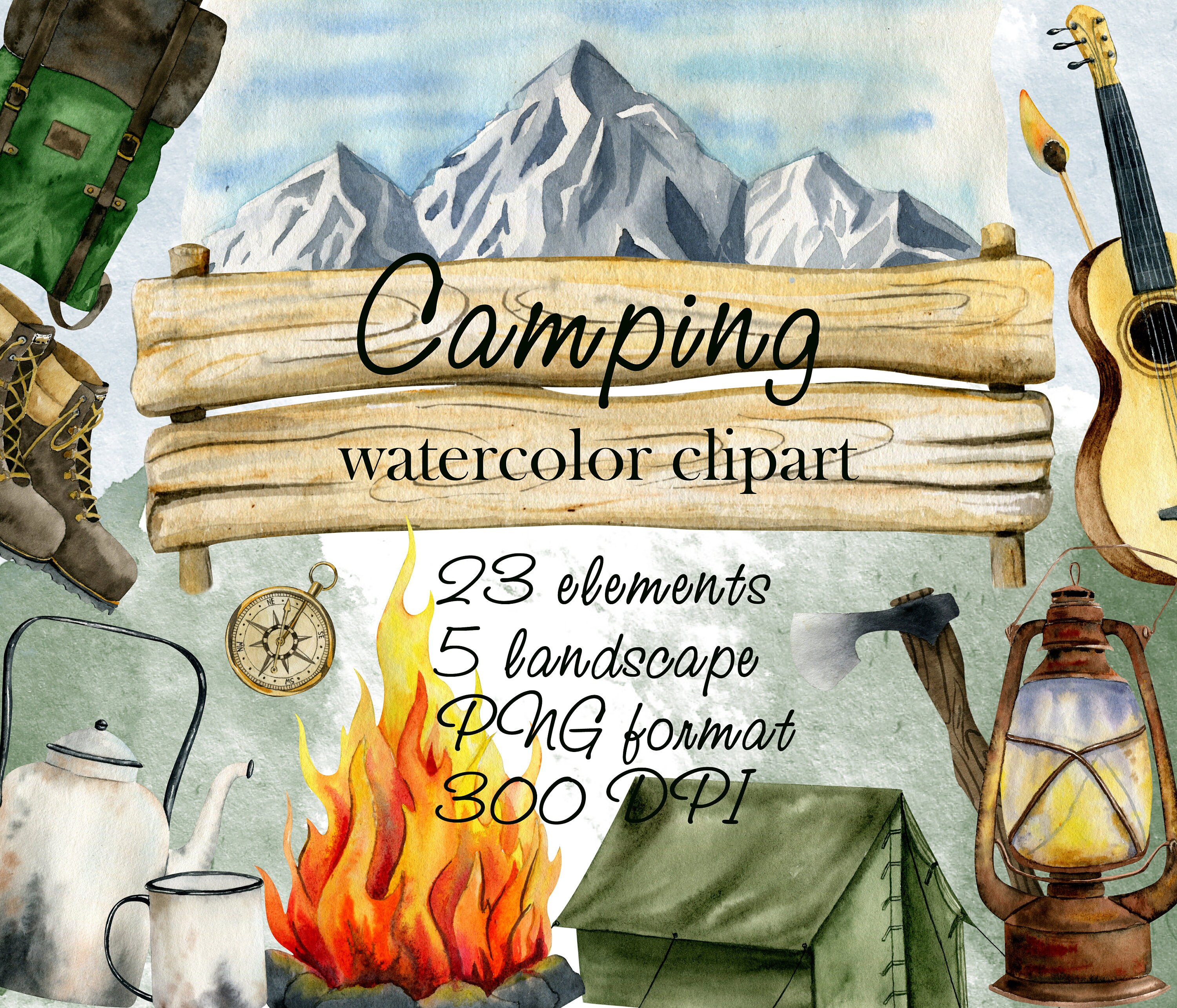 Watercolor Camping ClipartForestlandscapesplanner digital | Etsy