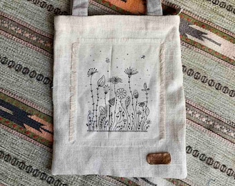 Bolsa de lino Bolsa de patrón floral Bolsa de pintura a mano Bolsa de mano Bolsa de flores Bolsa de flores Bolsa de compras Bolsa de comprador Bolsa de diseñador Ucrania tienda Ucrania vendedor
