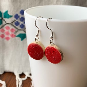 Pottery earrings Red cearmic earrings Round earrings Ukraine shop Ukraine seller Ukraine jewelry Dangly earrings Red dangles Unique earrings