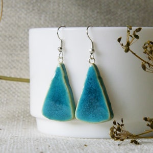 Ceramic earrings Blue earrings Triangle earrings Ukraine jewellery Ukraine shops Handpainted earrings Dangle earrings Long earrings