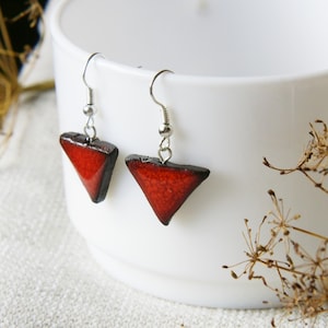 Ceramic earrings Red earrings Ukraine jewelry Ukraine shops Triangle earrings Dangle earrings Clay earrings Handmade dangly earrings