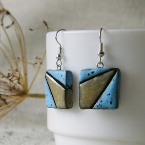 Ceramic earrings Blue earrings Ukraine sellers Ukraine shops Square earrings Handmade jewelry Ukrainian clay earrings Ukrainian jewelry