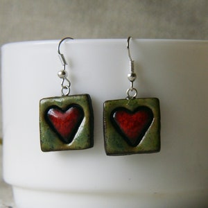 Ceramic earrings Heart earrings Ukraine sellers Ukraine shops Square earrings Handmade jewelry Ukrainian clay earrings Ukrainian jewelry