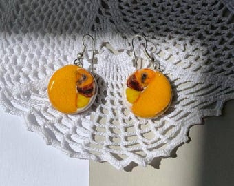 Orecchini in ceramica gialla, orecchini pendenti in argilla a cerchio rotondo, ganci in argento, orecchini pendenti astratti gialli dipinti a mano, regalo di gioielli da donna