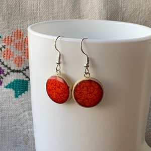 Red pottery earrings Cearmic earrings Round earrings Ukraine shop Ukraine seller Ukraine jewelry Dangly earrings Unique earrings