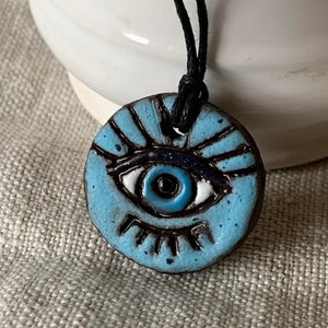 Good luck eye ceramic pendant Eye of providence Ukraine shops Evil eye gift Tribal necklace Masonic eye Greek eye of Osiris Magic eye gift