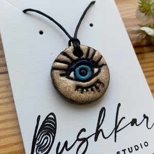 Evil eye ceramic pendant Eye of providence All seeing eye gift Tribal necklace Masonic eye Greek eye of Osiris Good luck necklace Magic eye
