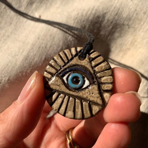 Eye of providence ceramic pendant Masonic eye Ukraine shops Evil eye gift Tribal necklace Magic eye Greek eye of Osiris Good luck necklace