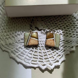 Gold and green earrings Ceramic abstract earrings Square earrings Handmade jewelry Ukrainian clay earrings Ukrainian jewelry Gift for her