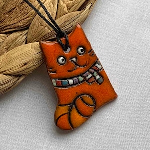 Cat pendant Ceramic necklace Pottery cat Ukraine shops Ukraine sellers Kitten necklace Kitty cat Cat lover gifts Artistic Ukraine jewelry