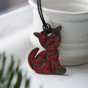 Ukraine shops Ukraine sellers Ceramic cat pendant Pottery cat necklace Kitten necklace Kitty cat Cat lover gifts Artistic necklace jewelry