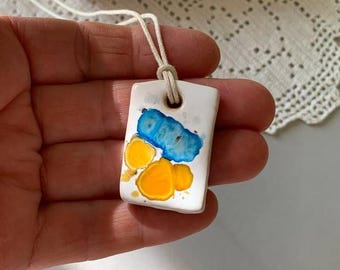 Ukrainian flag pendant necklace Ukraine jewelry Ukraine sellers Ukraine shops Ukraine ceramic Blue yellow Ukrainain gift Stand with Ukraine