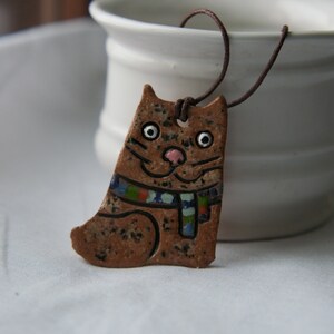 Ukraine shops Ukraine sellers Ceramic cat pendant Pottery cat necklace Kitten necklace Kitty cat Cat lover gifts Artistic necklace jewelry
