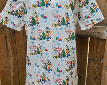 Ladies Mickey and the Gang Around the Christmas Tree Scrub Top - Size Large