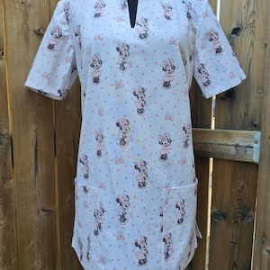 Ladies Cartoon Girl Mouse Scrub Top - Size Medium