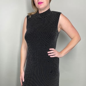 Mock neck sleeveless maxi black & white polk dot stretchy dress