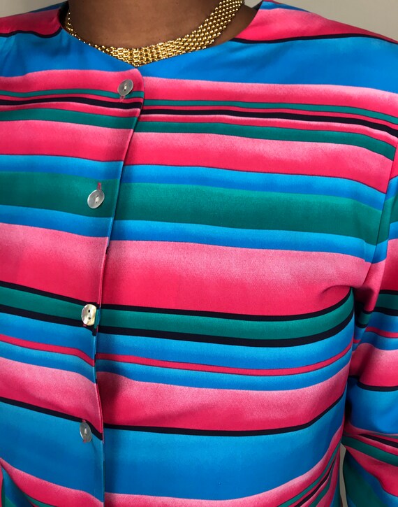 Vintage colorful stripe silk button up blazer top… - image 4