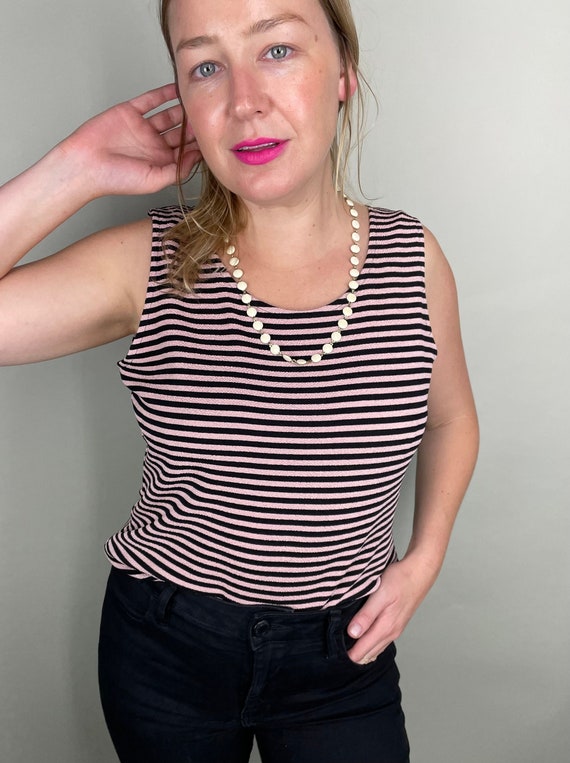 90’s Pastel pink & black horizontal stripe tank to