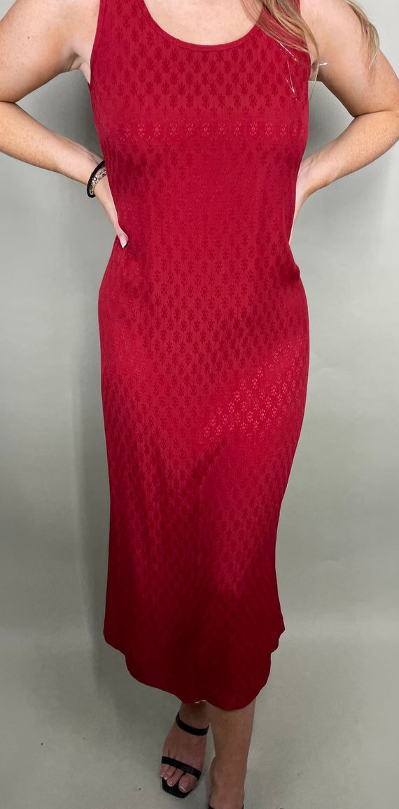 Vintage crimson red sleeveless midi dress with su… - image 2