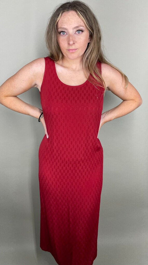 Vintage crimson red sleeveless midi dress with su… - image 9
