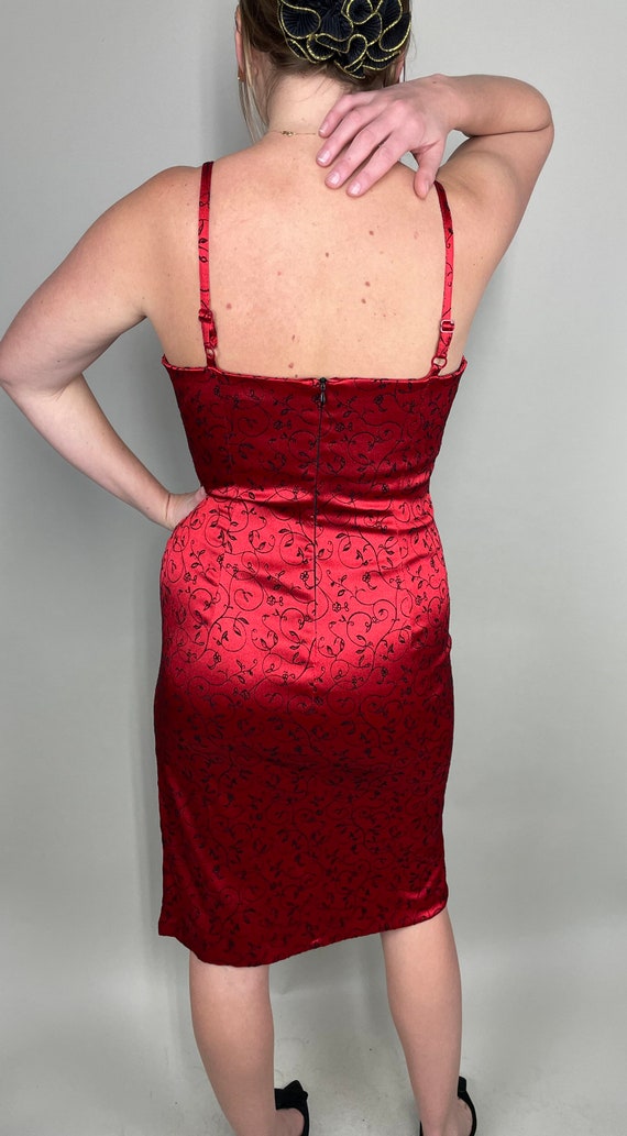 Vintage 90’s/ Y2K Red bodycon midi dress with bla… - image 8