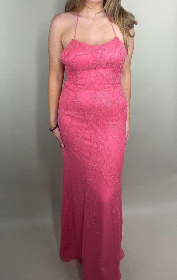 Pink Bling Barbie Style Flared Crystal Embroidery Gown main image 0