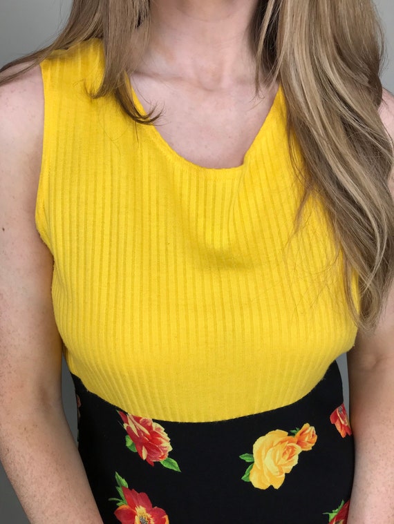 90’s Yellow & black floral maxi sun dress - image 3