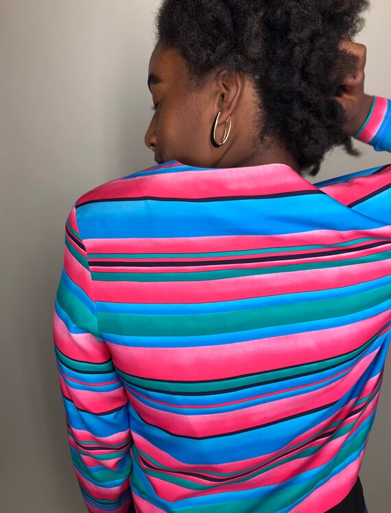 Vintage colorful stripe silk button up blazer top… - image 8